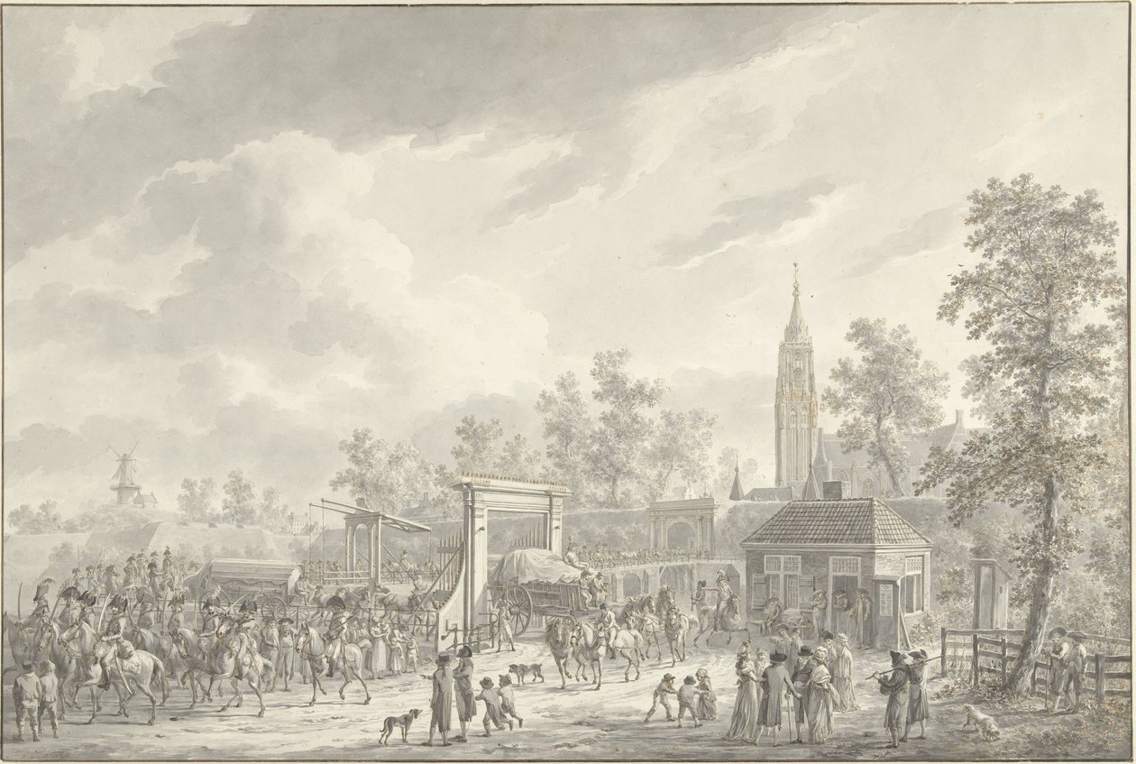 Het vertrek van het garnizoen van Amersfoort in 1790 door Dirk Langendijk (signed by artist)