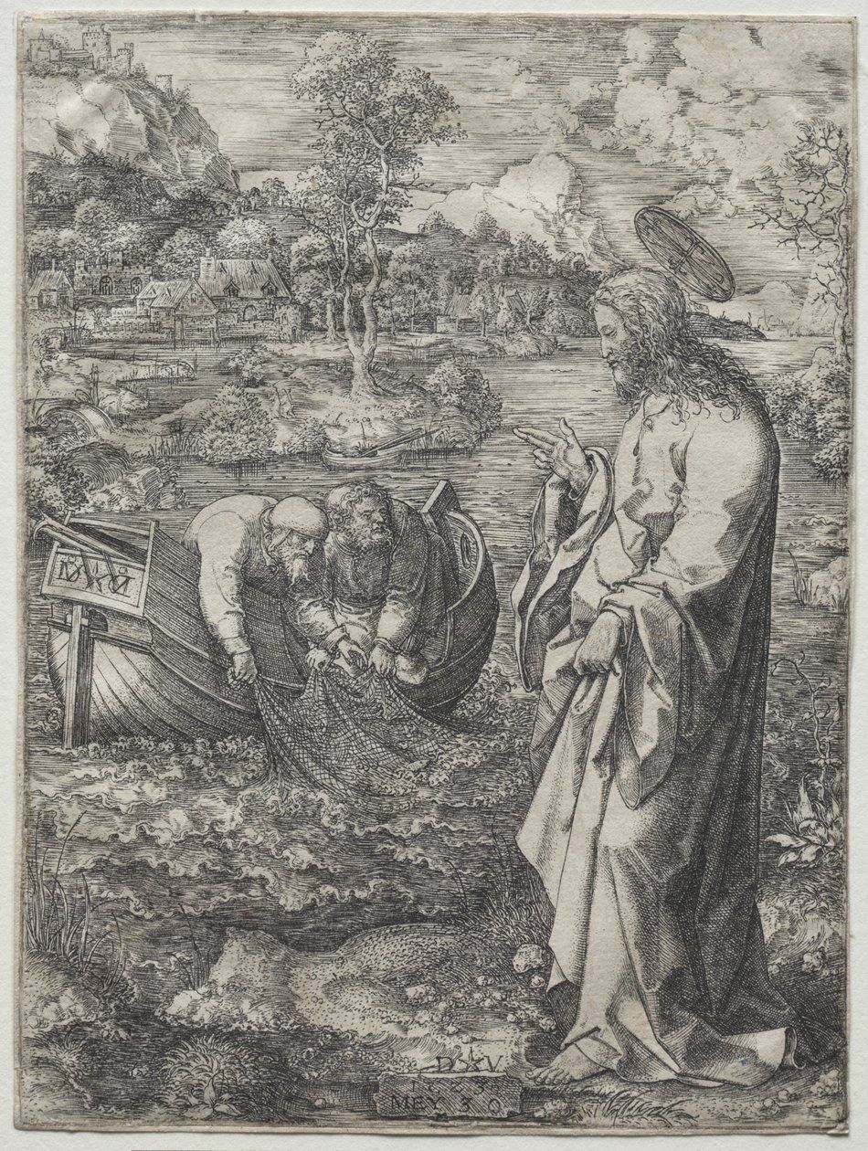 Jezus roept Sint Petrus en Sint Andreas, 1523 door Dirk Vellert