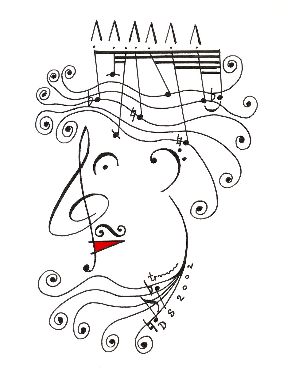 King of Music - een karikatuur van een hoofd met een kroon getekend met behulp van muzieknotatie door Dmitri Smirnov