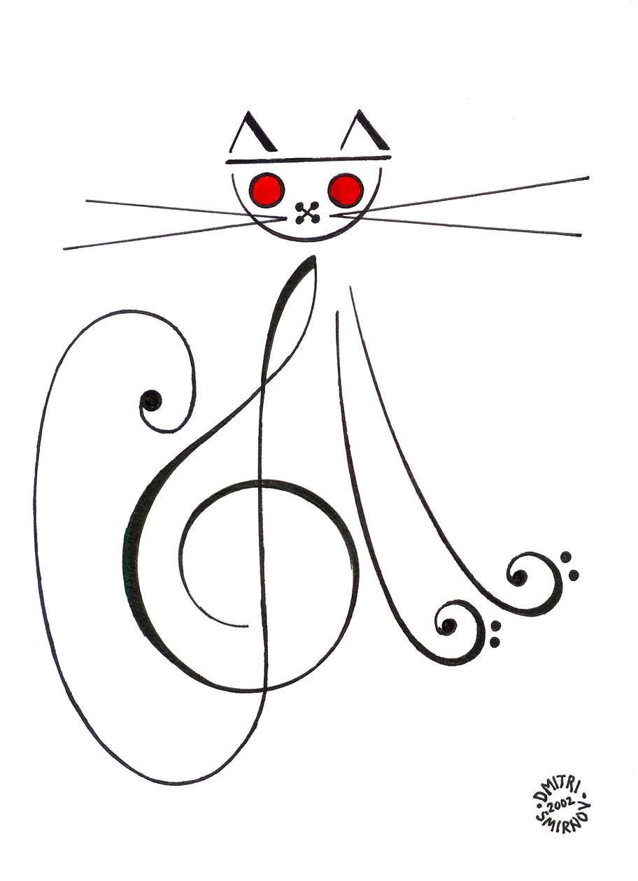 Muzikale kat - een kat getekend met muzieknotatie door Dmitri Smirnov