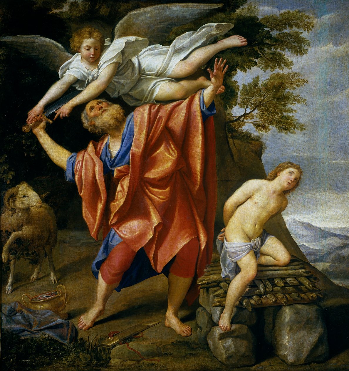 Spaans:  El sacrificio de Isaac Het offer van Abraham door Domenichino