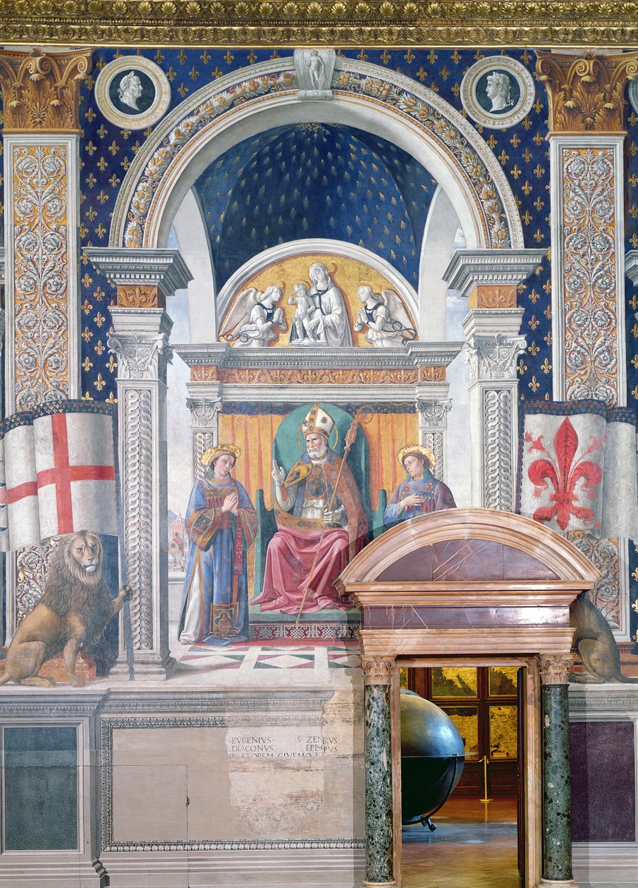 Heiligen Zenobius, Stefanus en Laurentius, detail van de fresco in de Sala dei Gigli, c.1470 door Domenico Ghirlandaio