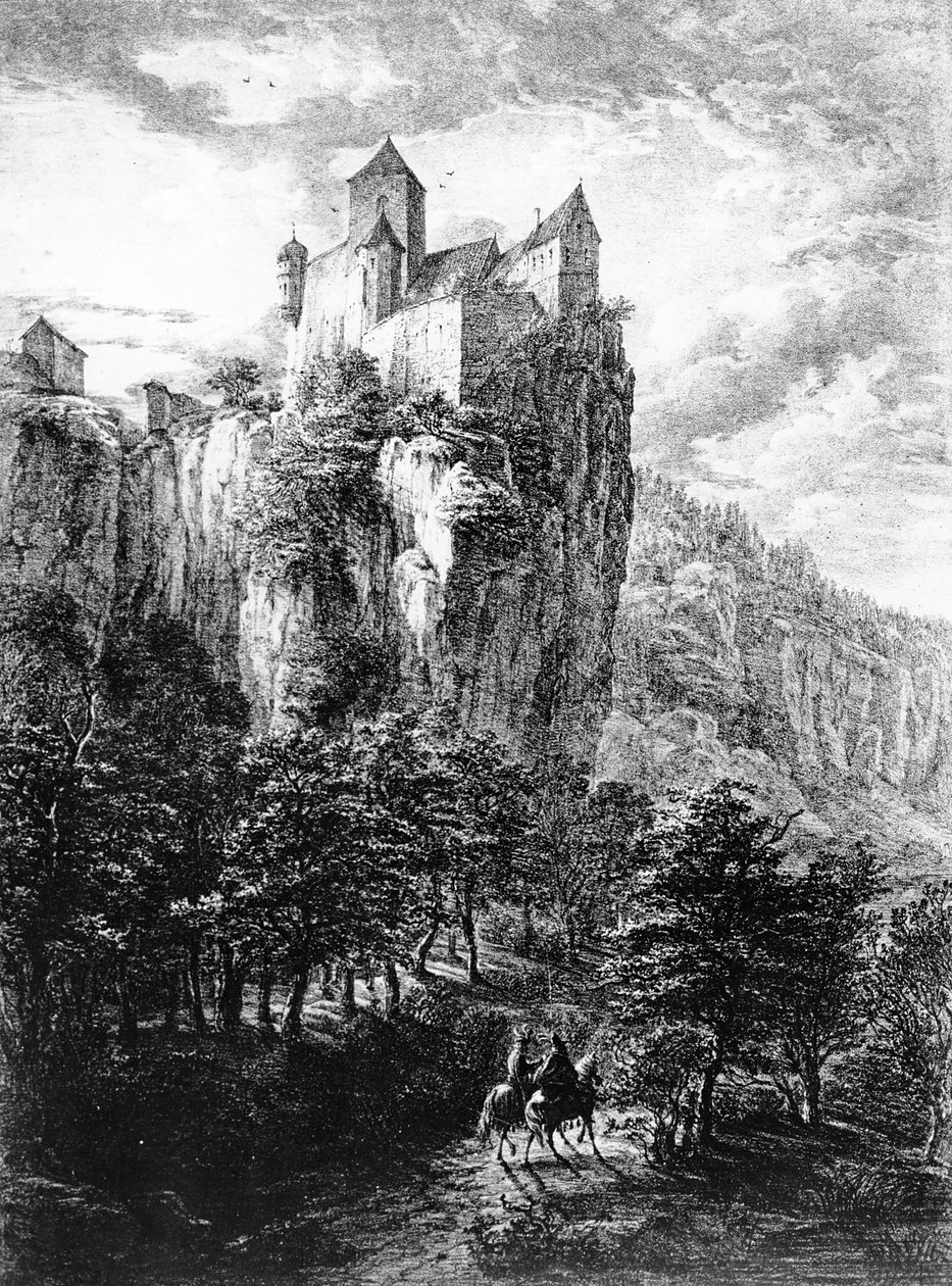 Kasteel Prunn in Altmuhlthal, prent door Friedrich Wilhelm Bollinger, 1818 door Domenico Quaglio