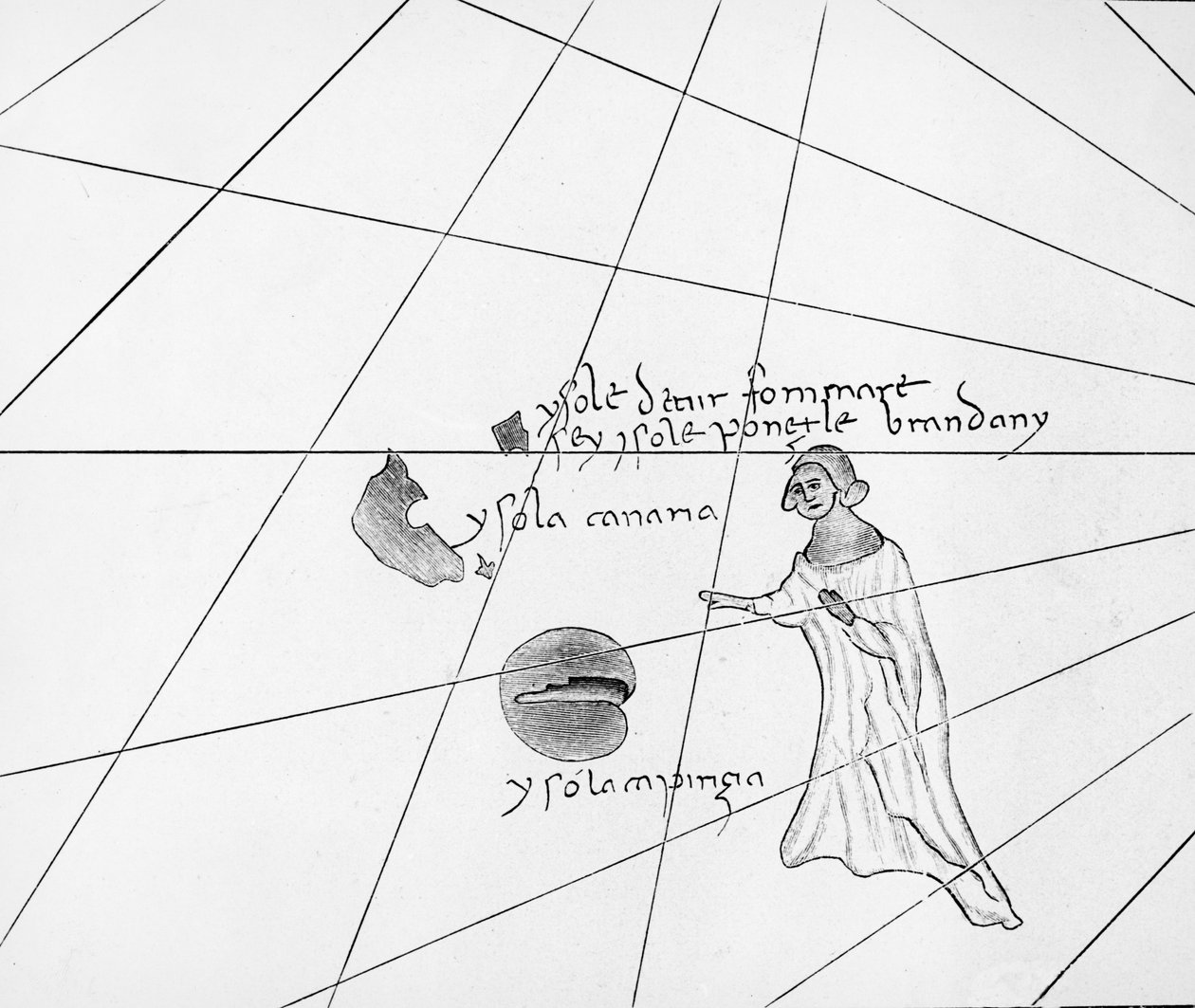 Sint Brendan, uit een 19e-eeuwse kopie van de Pizzigani portolan, 1367 door Domenico and Francesco Pizzigano