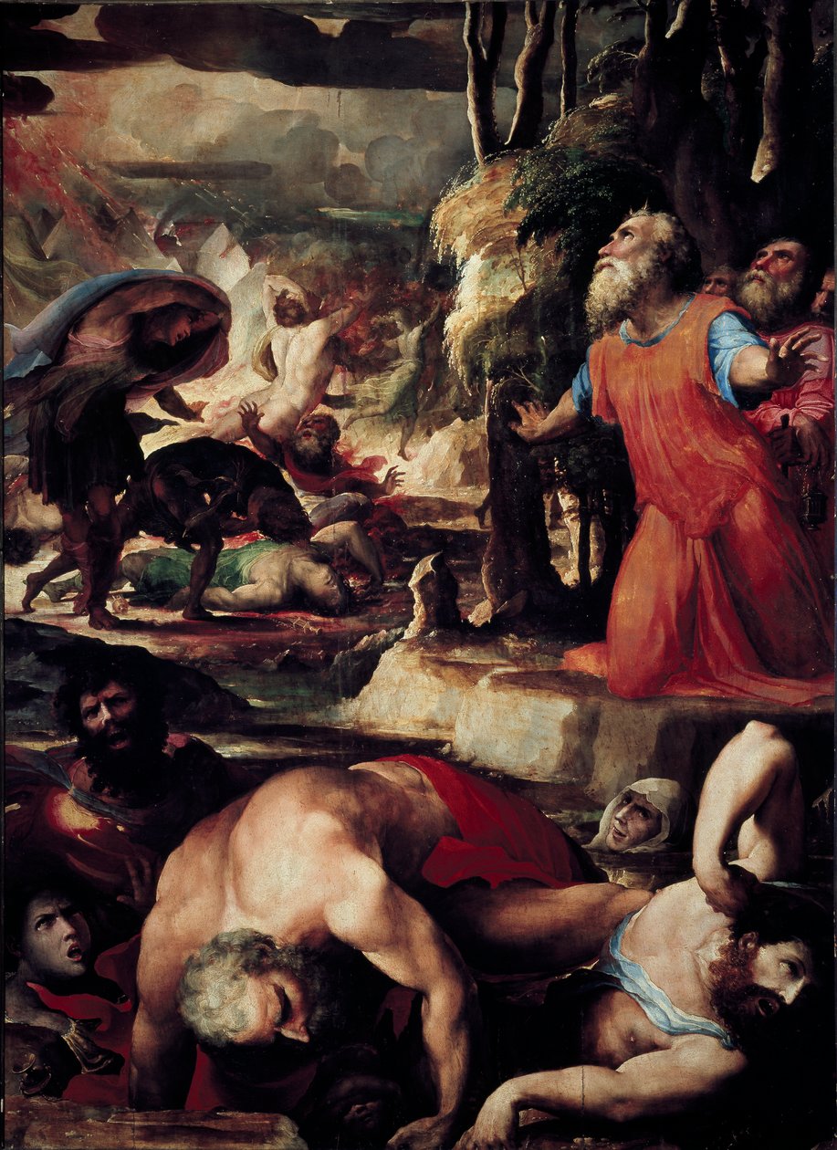De straf van Core (Kore), Dathan (Datan, Nathan) en Aboron (Abiram) door Domenico Beccafumi