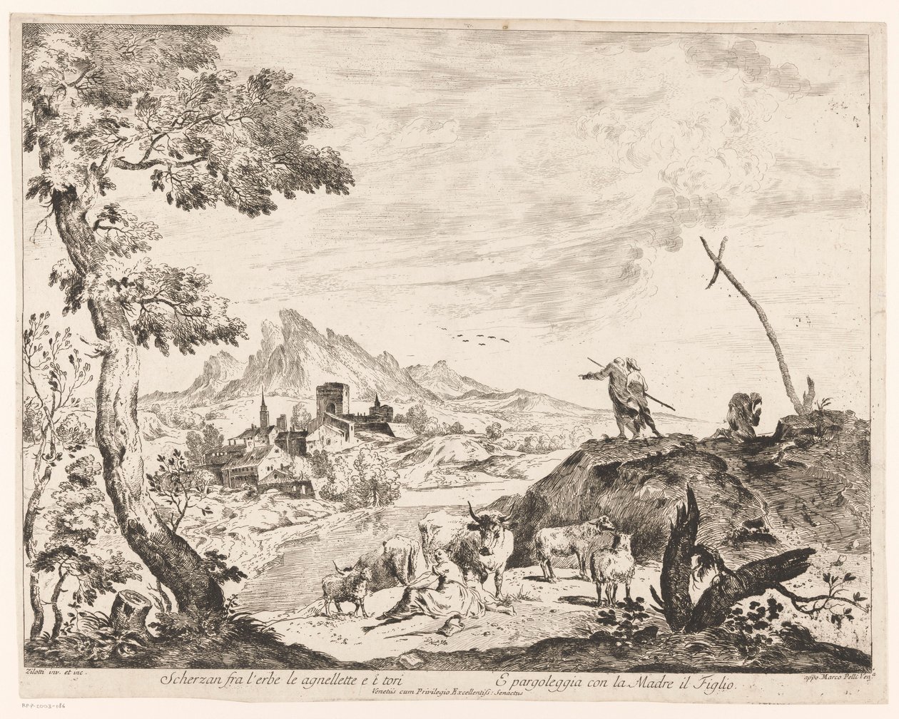 Landschap met herders en vee door Domenico Bernardo Zilotti