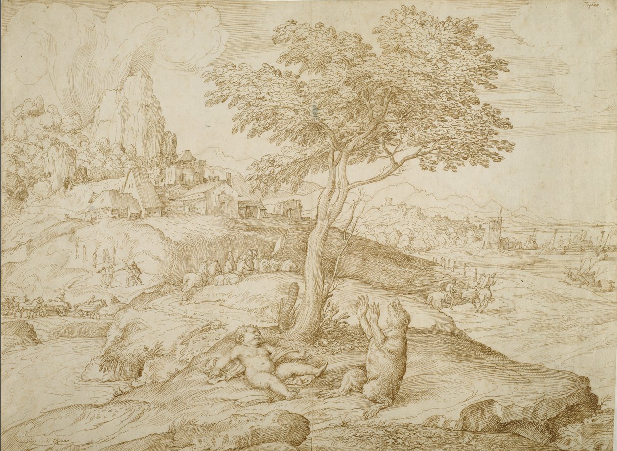 Callistos transformatie in een beer na de geboorte van Arcas, ca. 1558 door Domenico Campagnola