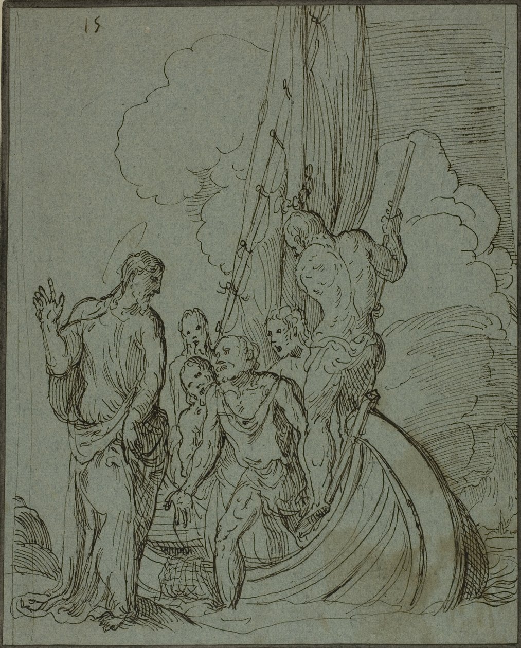 Christus loopt op het water, Petrus volgt door Domenico Campagnola
