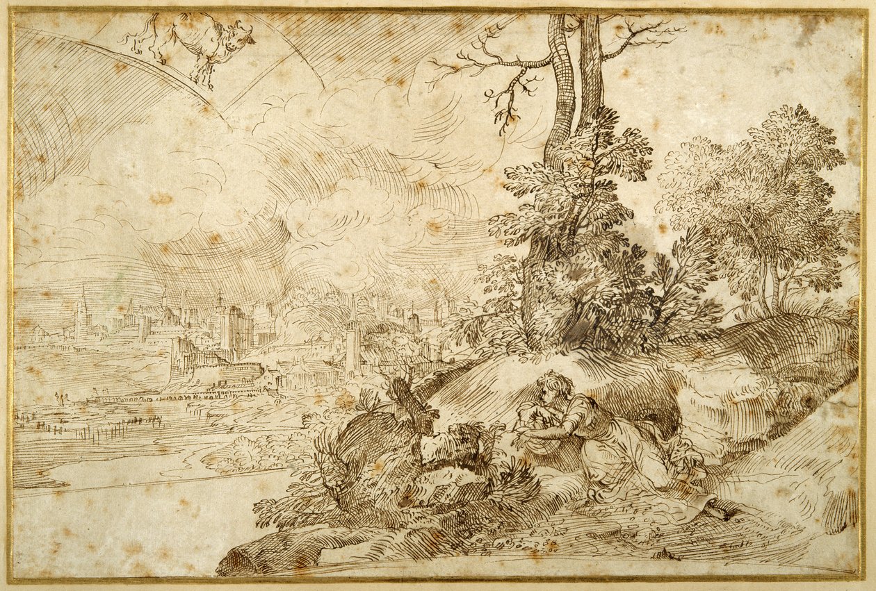 Landschap met astrologie door Domenico Campagnola