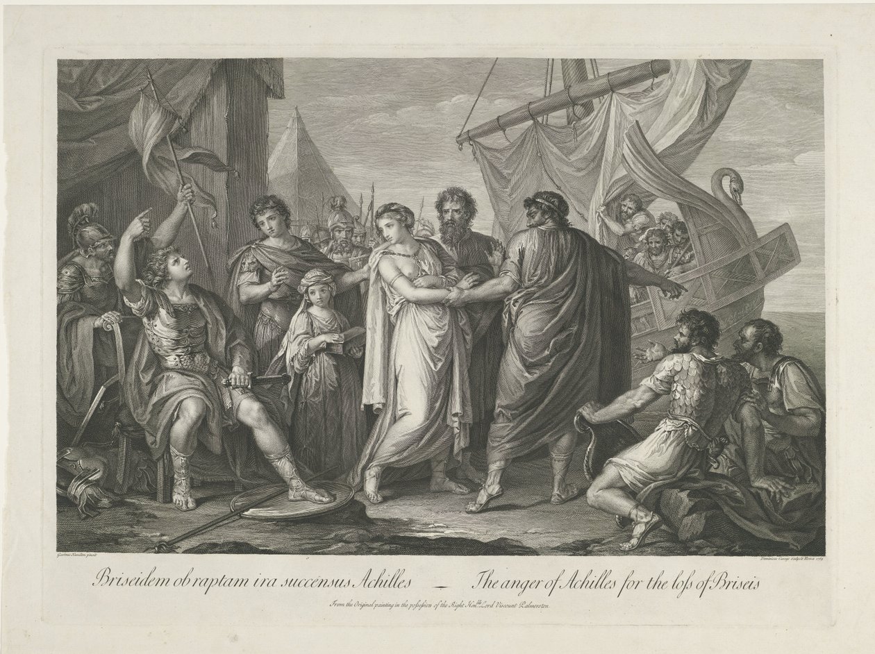 Achilles boos over het verlies van Briseïs door Domenico Cunego