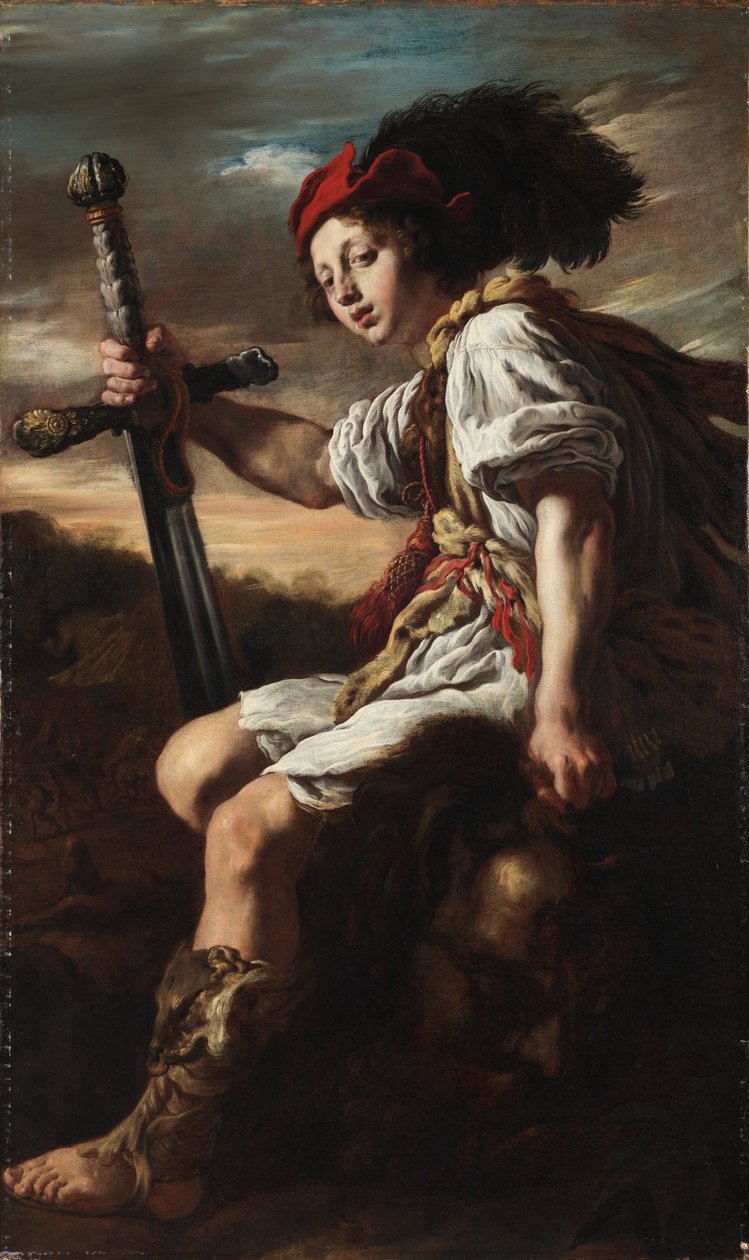 Italiaans:  Davide con la testa di Golia David met het hoofd van Goliath door Domenico Fetti