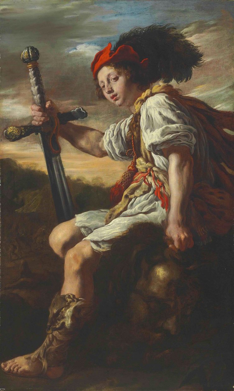 Italiaans:  Davide con la testa di Golia David met het hoofd van Goliath door Domenico Fetti