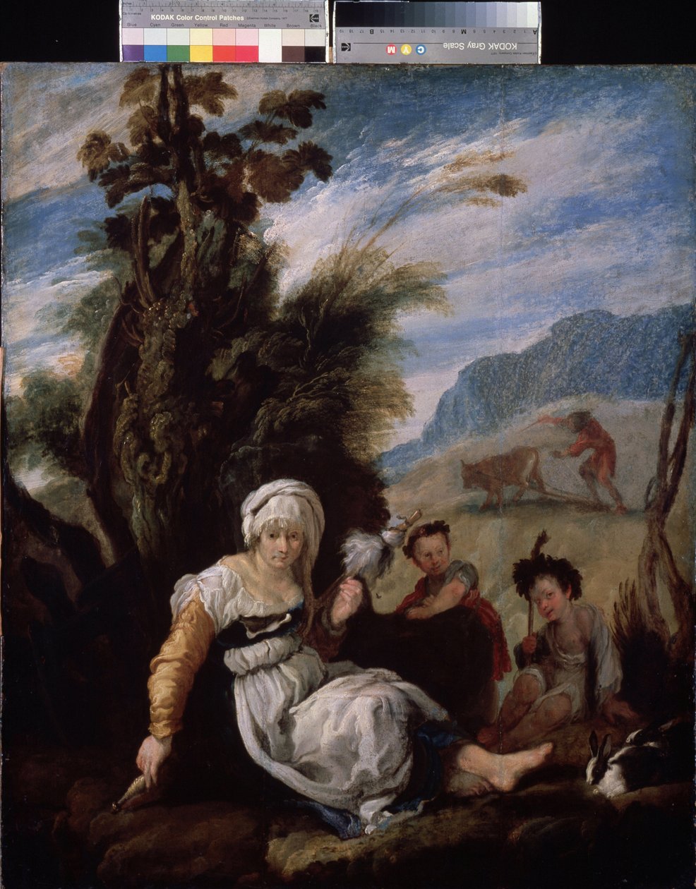 "Adam en Eva" Adam werkt in de velden en 