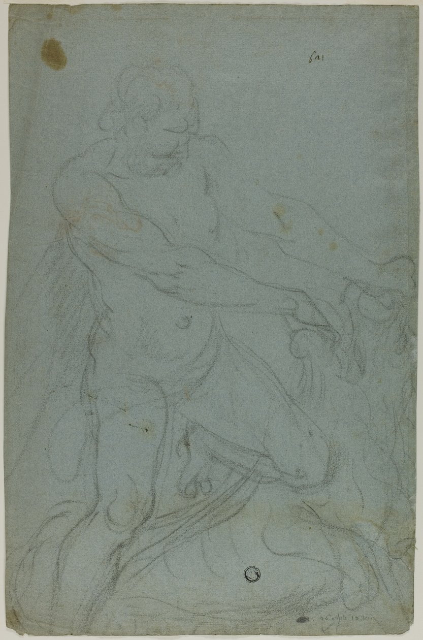 Simson en de leeuw (recto); Maagd Maria met uitgestrekte rechterarm (verso) door Domenico Fiasella