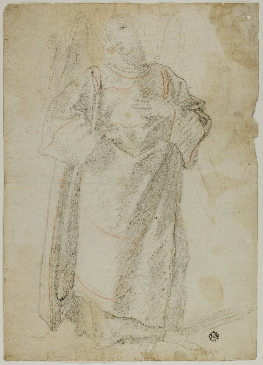 Staande Engel (recto); Studie van Gezicht en Draperie (verso) door Domenico Fiasella
