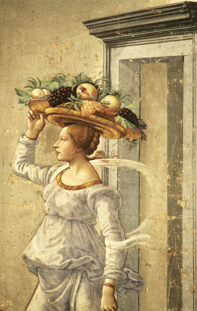 Vrouw die Fruit Draagt, uit de Geboorte van Johannes de Doper door Domenico Ghirlandaio