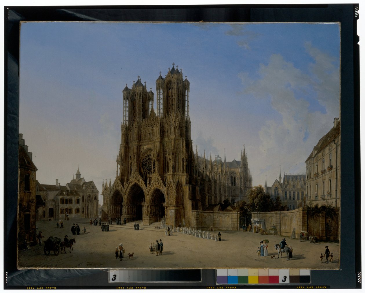 De kathedraal van Notre-Dame, Reims met een processie van communicanten door Domenico II Quaglio