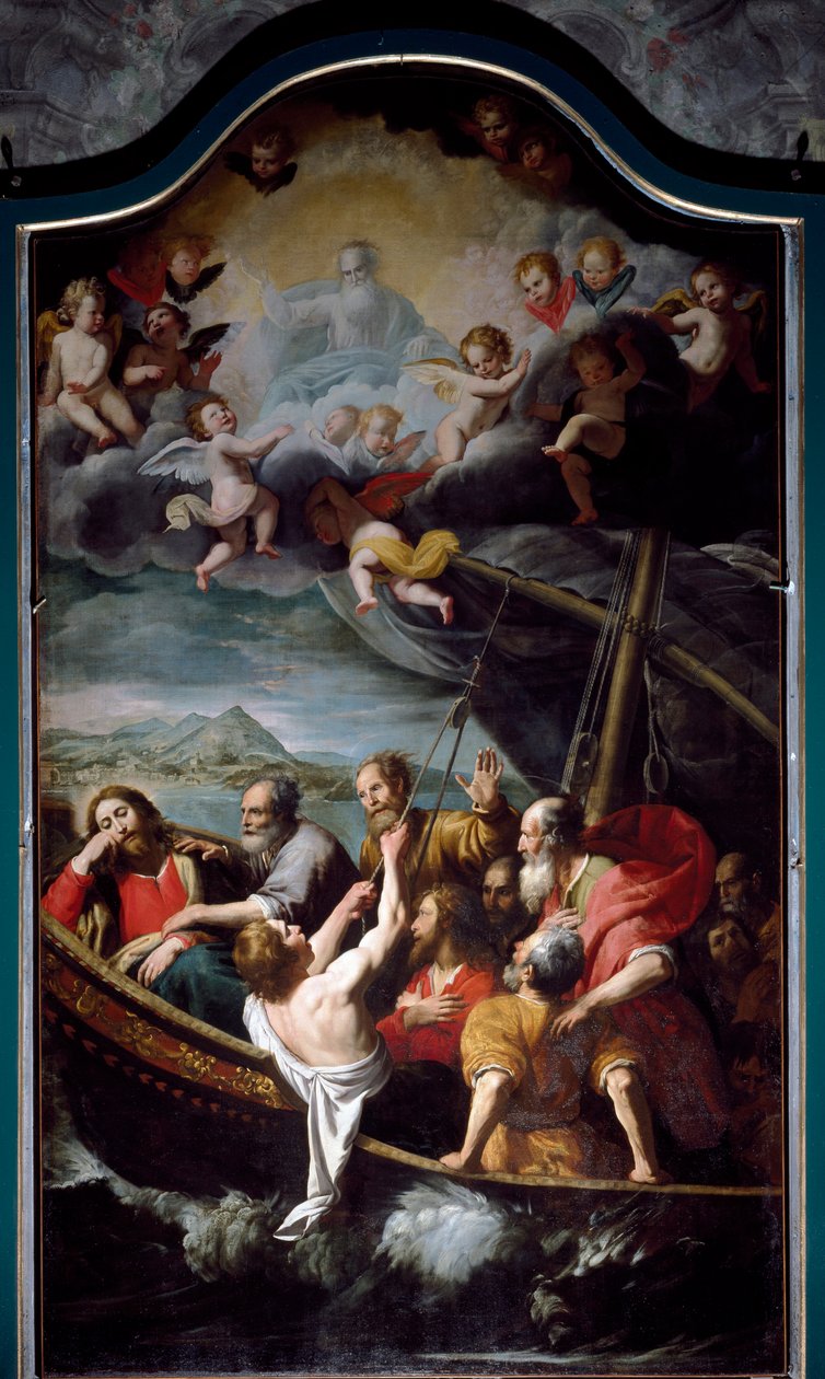 Sint Nicolaas kalmeert de storm door Domenico Il Sarzana Fiasella