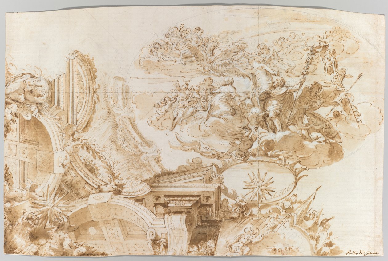 De apotheose van Romulus: Ontwerp voor een plafond door Domenico Maria Canuti