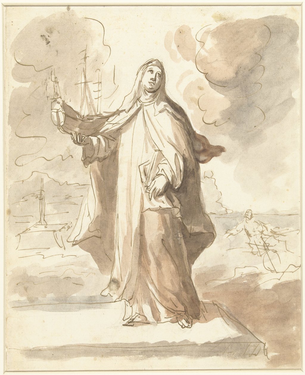 Heilige Brigitta, staande met het schip in de rechterhand door Domenico Mondo