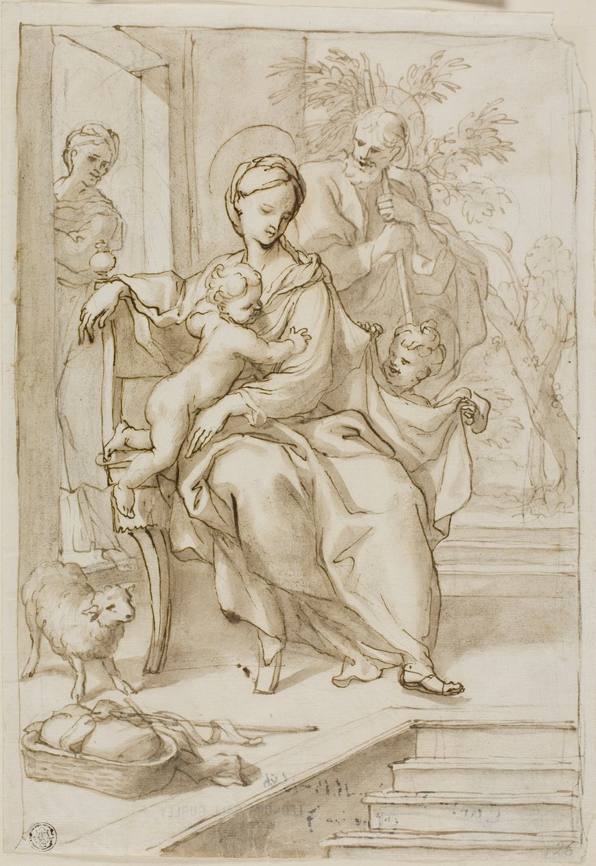 Heilige Familie met Sint-Anna en de jonge Sint-Jan de Doper door Domenico Piola