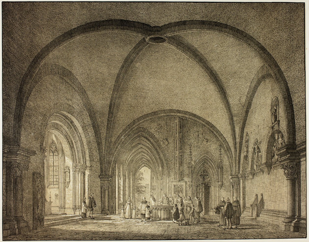 Doopzaal en Kloosters in de Kathedraal van Mainz, uit de Collectie van Gedenkwaardige Middeleeuwse Gebouwen in Duitsland door Domenico Quaglio