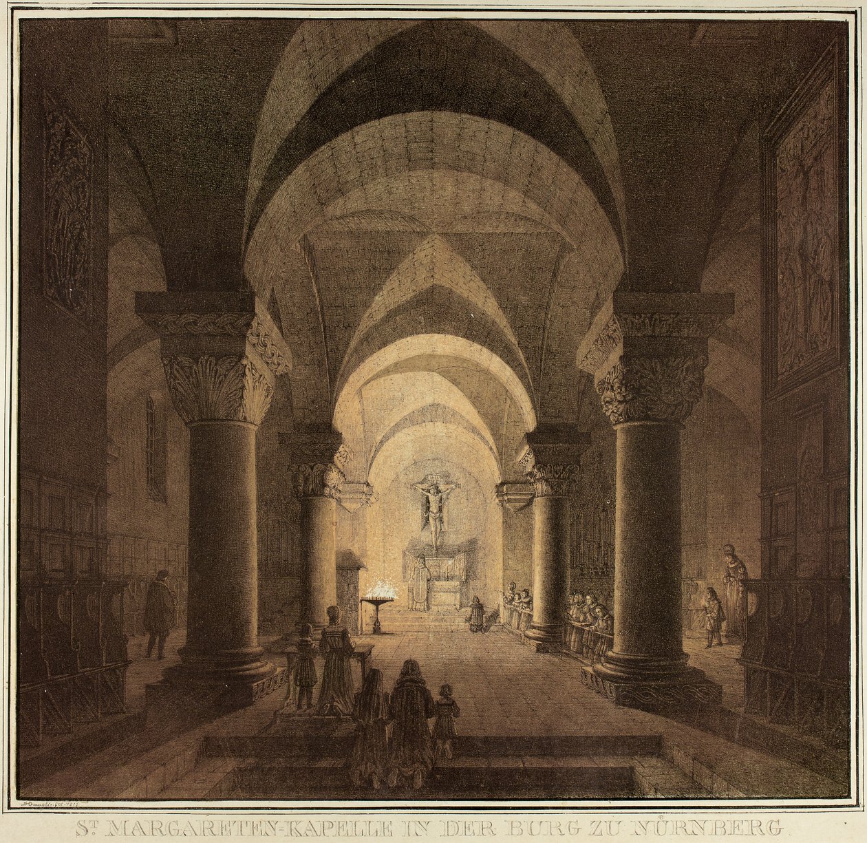 Kapel van Sint Margaretha in de stad Neurenberg, uit de collectie van gedenkwaardige middeleeuwse gebouwen in Duitsland door Domenico Quaglio