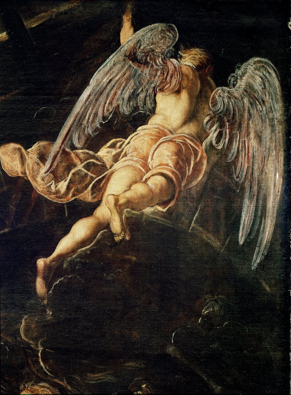 De nederdaling van Jezus Christus naar het voorgeborchte (detail van een engel) door Domenico Robusti Tintoretto