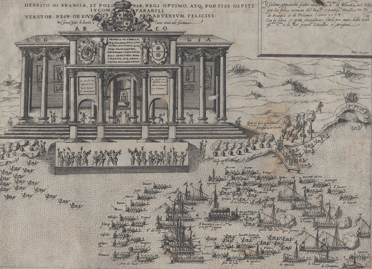 Intocht van Hendrik III, koning van Frankrijk en Polen, in Venetië, 1574 door Domenico Zenoi