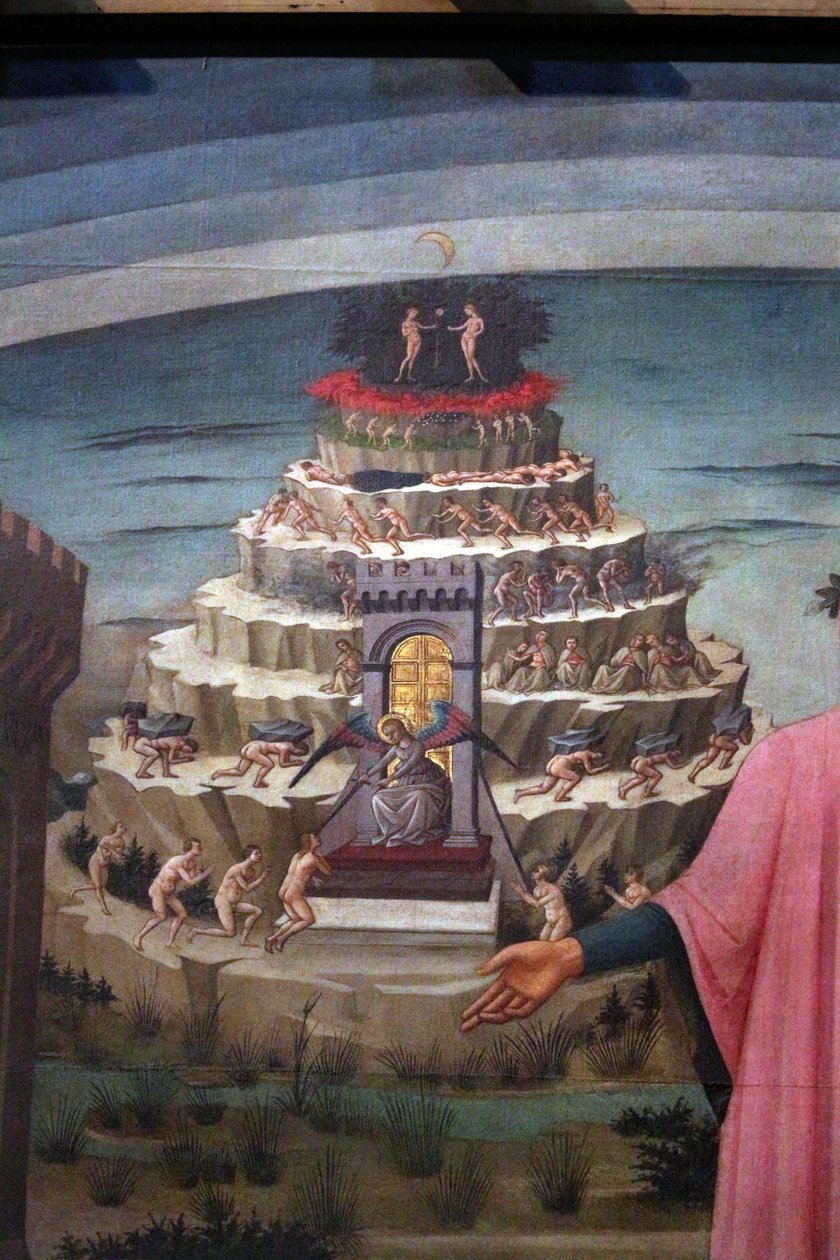 Italiaans:  La Divina Commedia di Dante Dante Alighieri met Florence en de Rijken van de Goddelijke Komedie (Hel, Vagevuur, Paradijs) door Domenico di Michelino