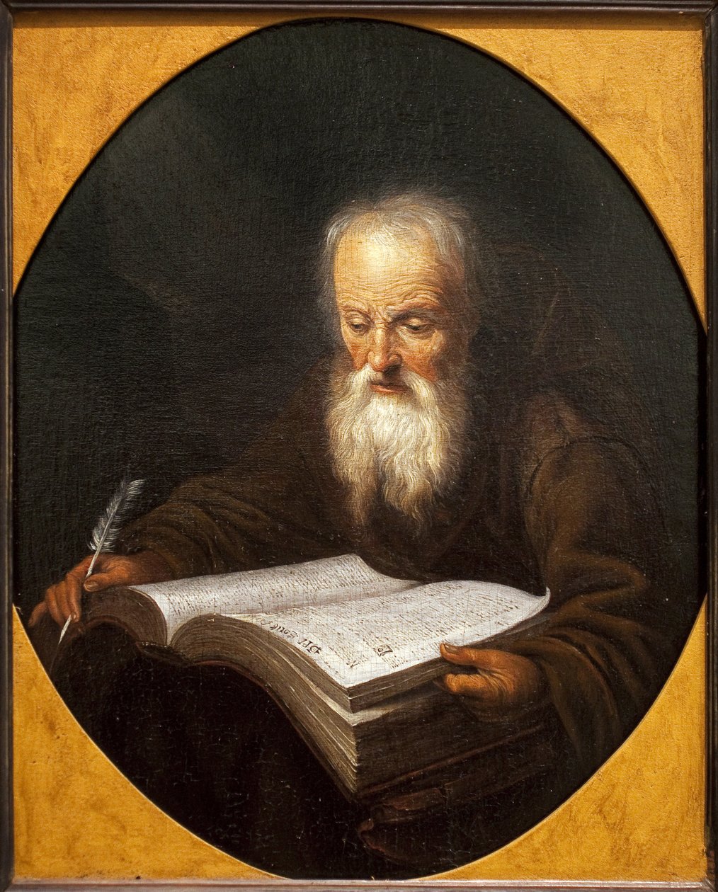 Een monnik leest, een veer in zijn hand door Dominicus van Tol