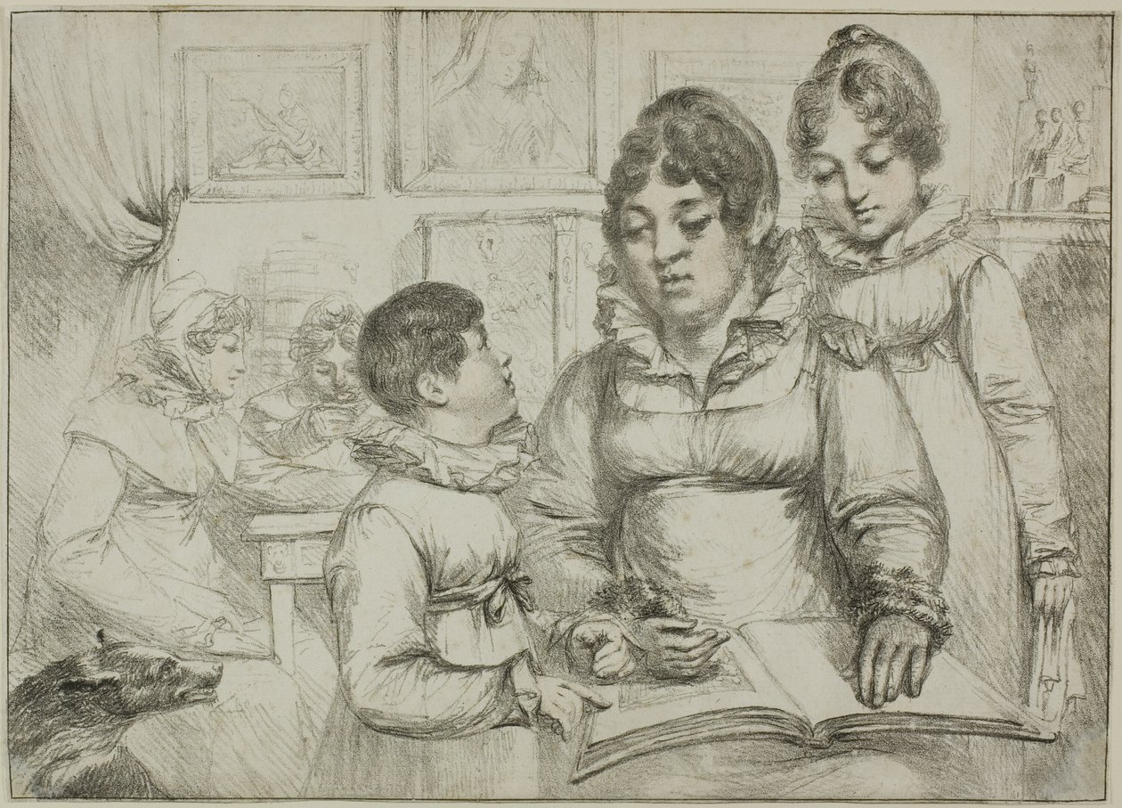 Familiegroep (Vrouw leest voor aan twee kinderen) door Dominique Vivant Denon