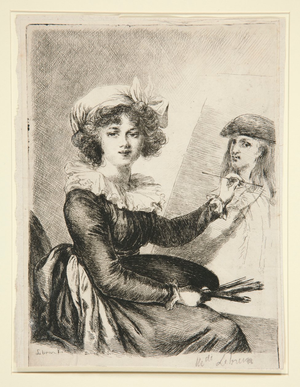 Louise-Elisabeth Vigée-Lebrun, (Mlle Lebrun) naar, en in omgekeerde richting van, het zelfportret van 1790 in de Uffizzi door Dominique Vivant Denon