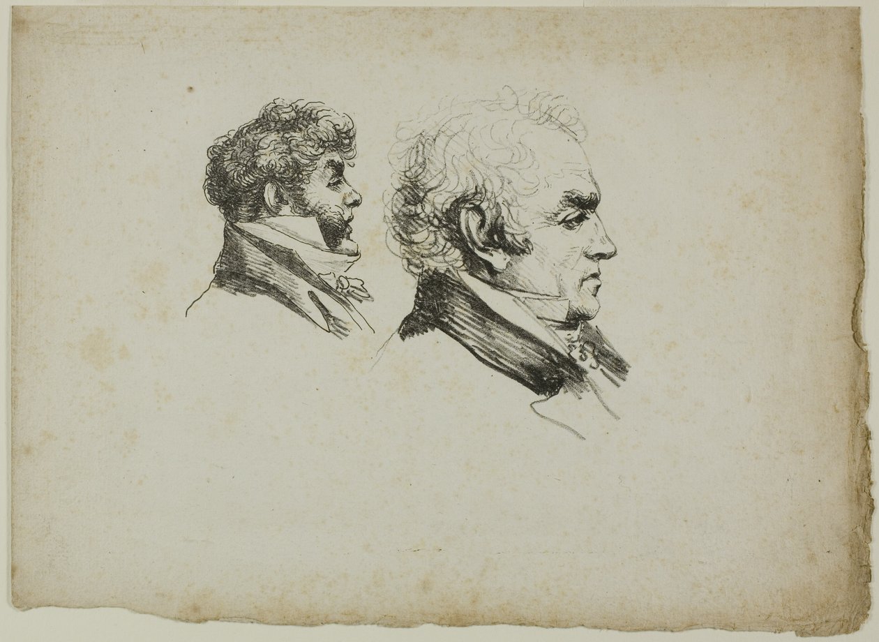 Profielportret van de drukkers Brunet en Lasteyrie door Dominique Vivant Denon