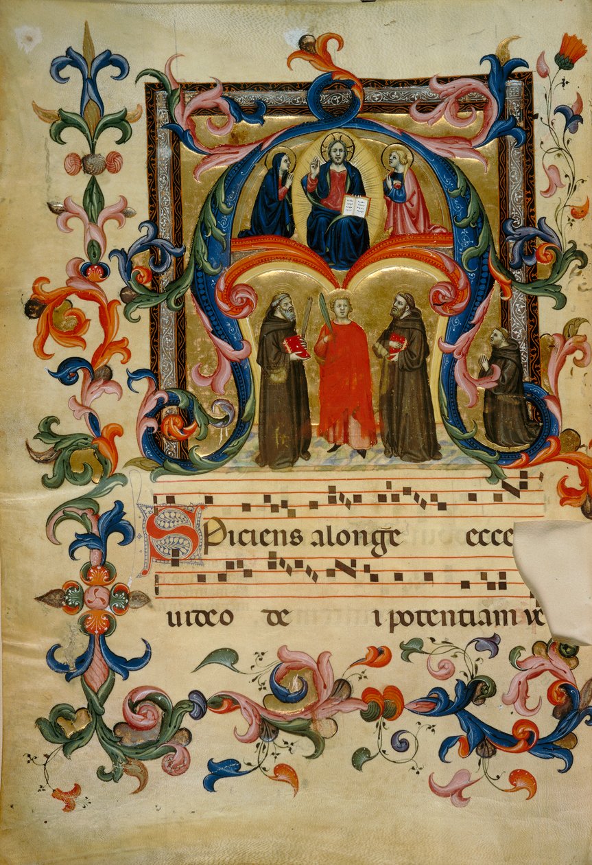 Verlichte Initiaal met Christus in Glorie (Corale 39, c. 1v), Werk voor Koorboek 39 van Santa Maria degli Angeli uit de Kerk van San Pancrazio in Florence door Don Simone Camaldolese