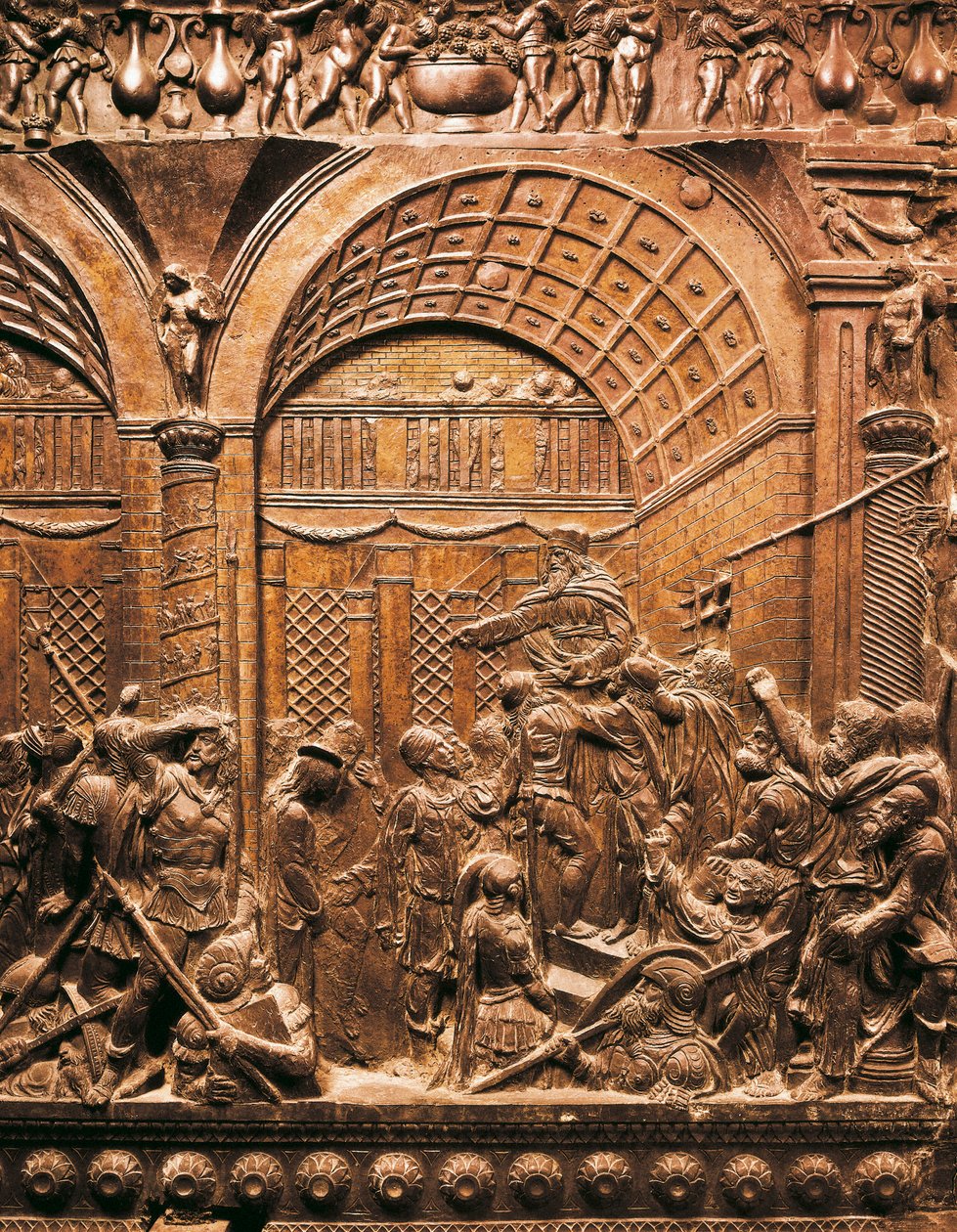 Christus voor Kajafas (bas-reliëf op brons) door Donatello