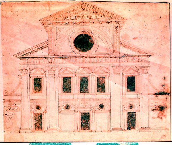 Ontwerp voor de gevel van een kerk door Donato Bramante