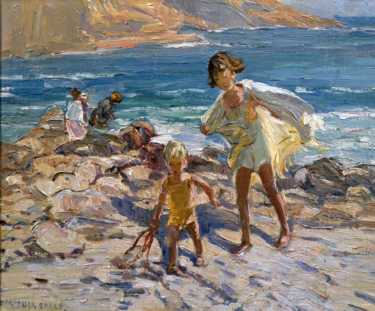 Bij de zee (olieverf op board) door Dorothea Sharp