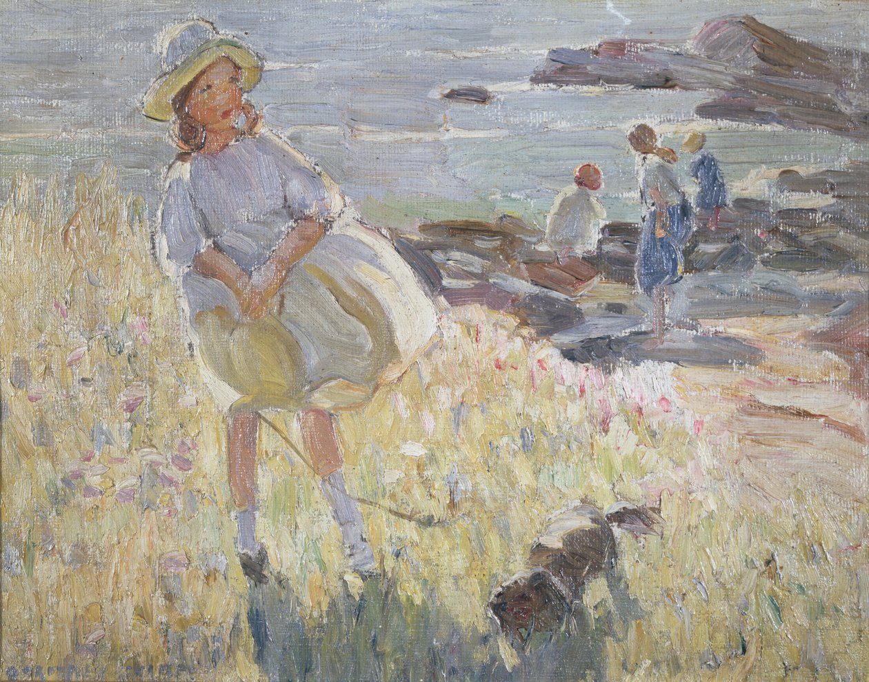 Op de kliffen (olieverf op doek) door Dorothea Sharp