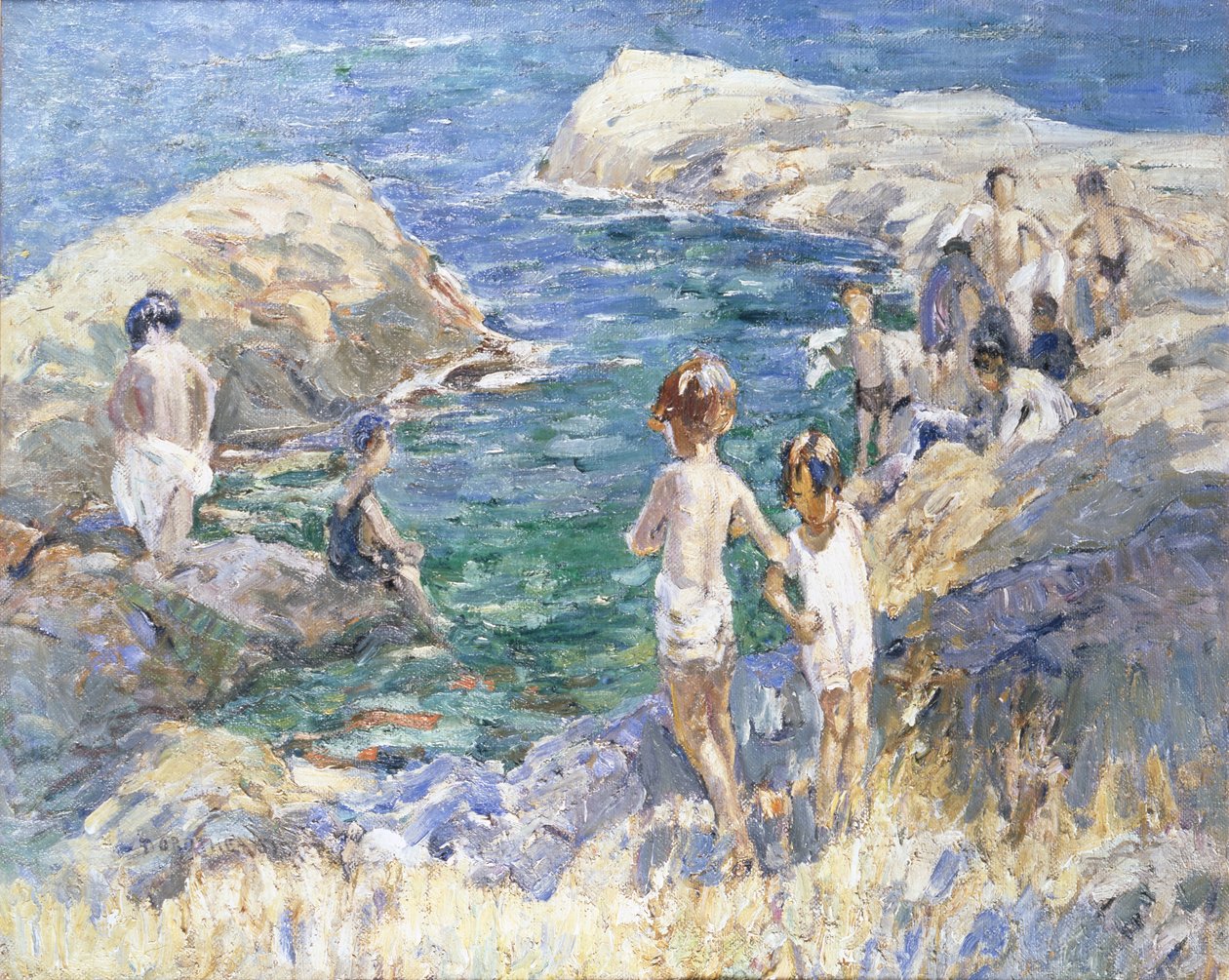 Op de rotsen (olieverf op doek) door Dorothea Sharp