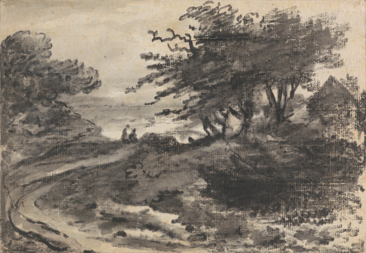 Landschap met bomen en twee figuren door Dr. Thomas Monro