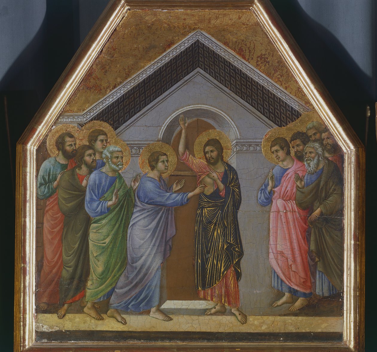 Altaarstuk: De ongeloof van Sint Thomas (detail) door Duccio di Buoninsegna