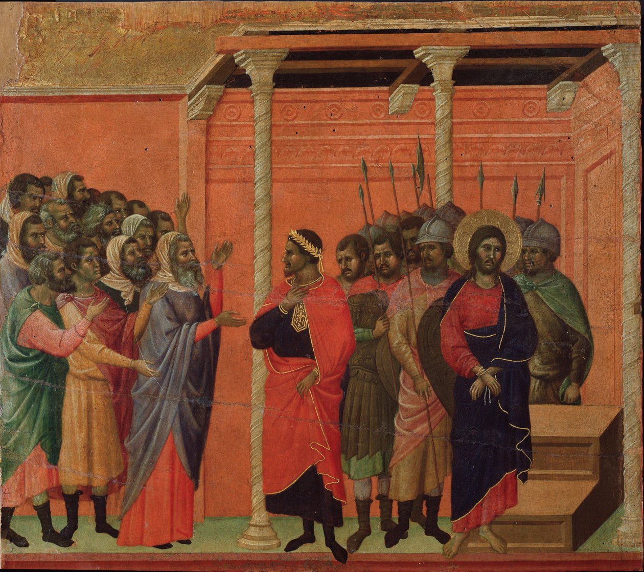 Jezus beschuldigd door de Farizeeën. Maesta altaarstuk door Duccio di Buoninsegna