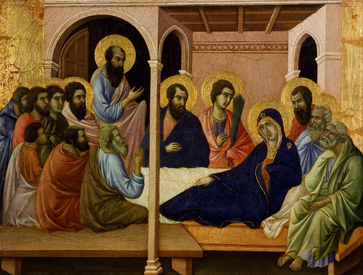 De Maagd neemt afscheid van de apostelen (detail) door Duccio di Buoninsegna