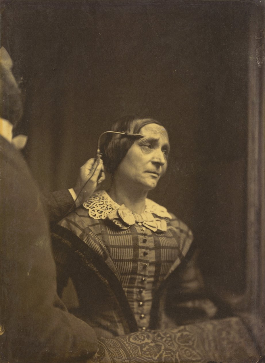 Aandacht, aandachtige blik links, Pijnlijke aandacht rechts, 1854-1856, gedrukt 1862 door Duchenne de Boulogne