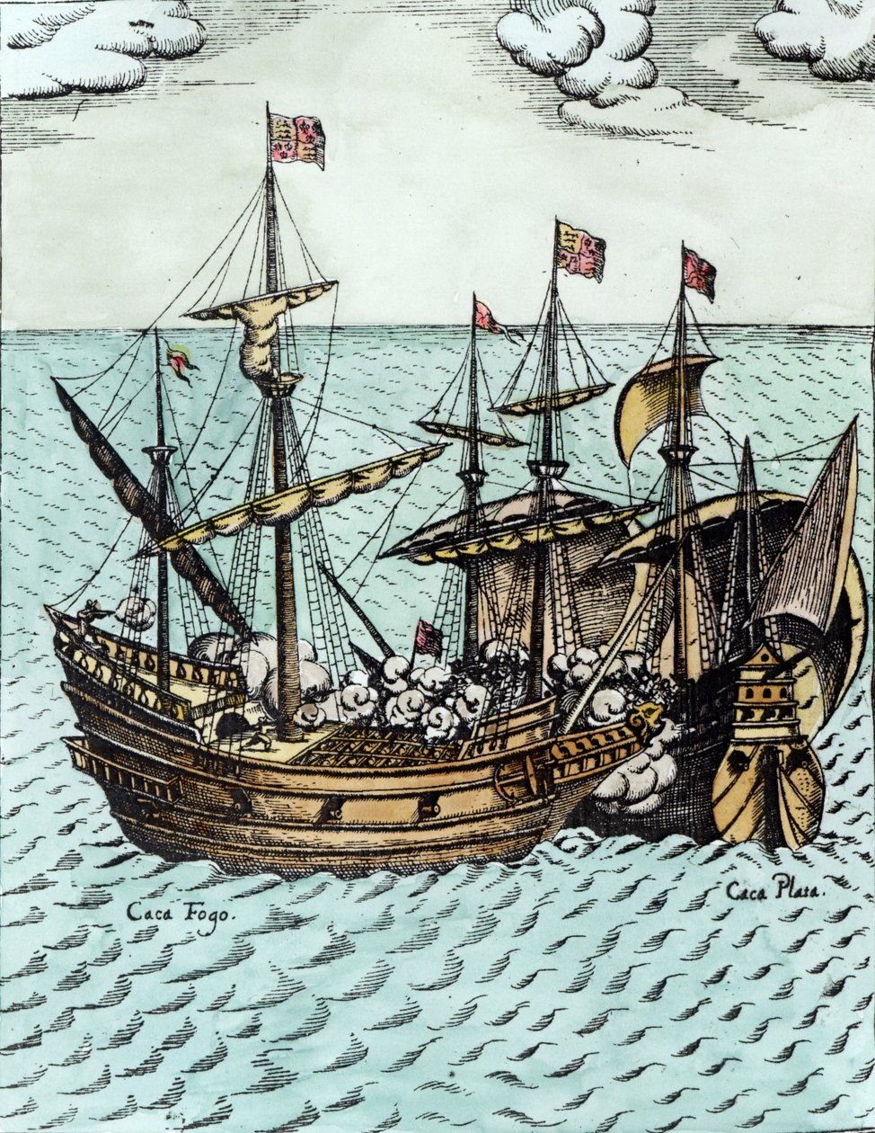 Een Spaanse Schatboot Geplunderd door Francis Drake (c.1540-96) in de Stille Oceaan door Dutch School