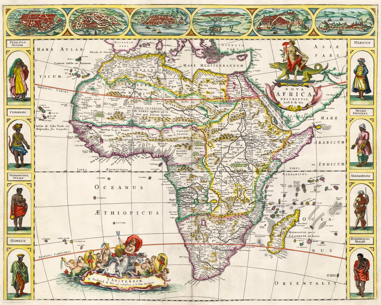 Kaart van Afrika, uit Nova Africa Descriptio, gepubliceerd in Amsterdam in de jaren 1660 door de Nederlandse cartograaf Frederik de Wit door Dutch School