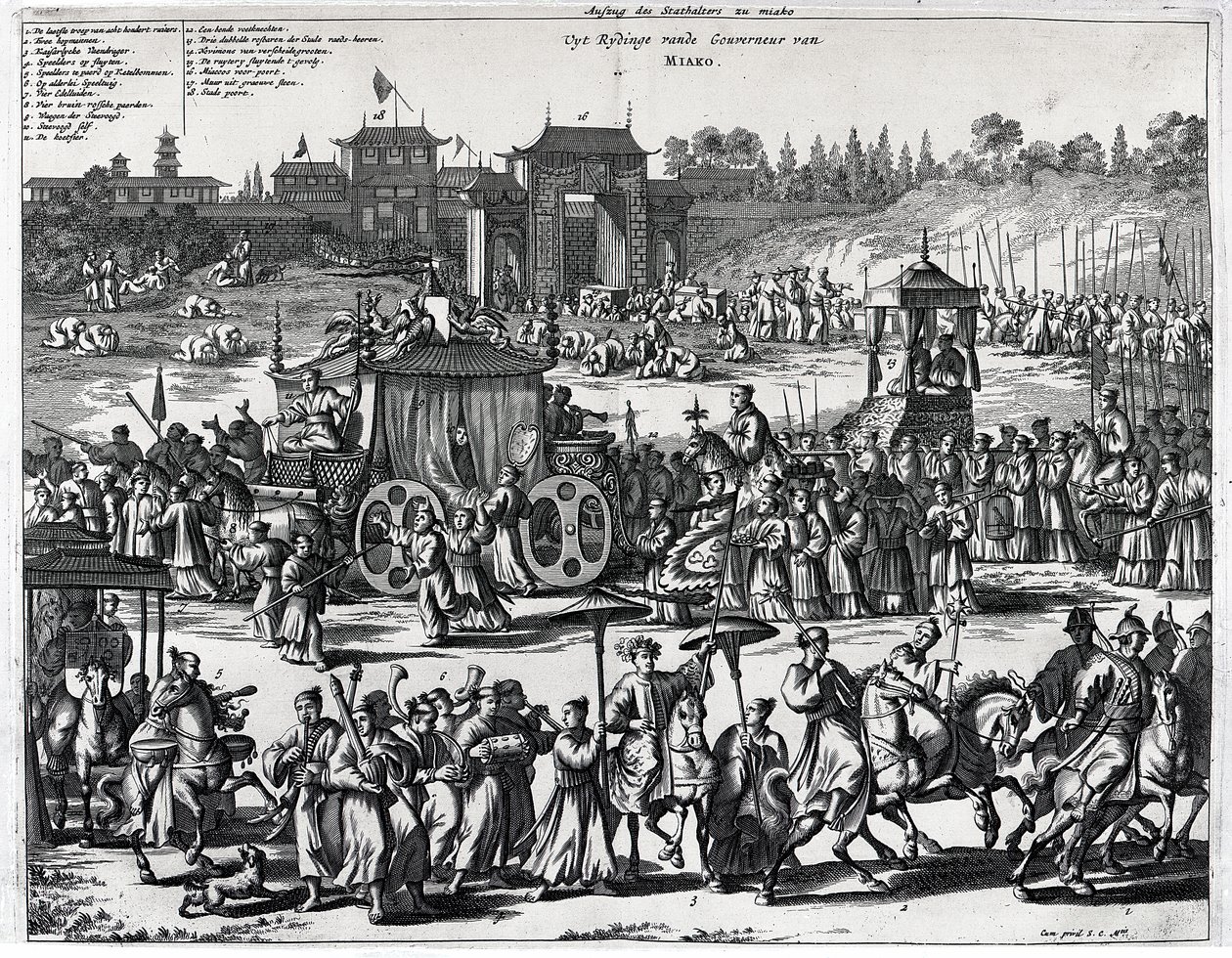 Processie vanaf de poorten van Macau, een illustratie uit 