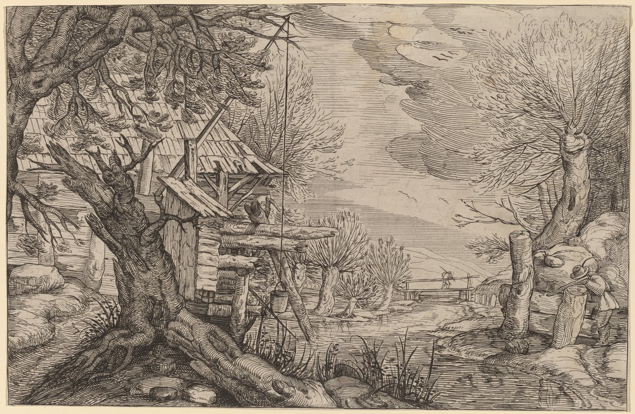 Landschap met Blokhuis bij een Rivier door Dutch 17th Century, formerly Jacques de Gheyn II