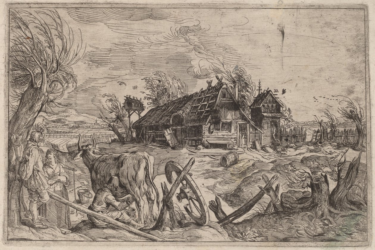 Landschap met een boerderij door Dutch 17th Century, formerly Jacques de Gheyn II